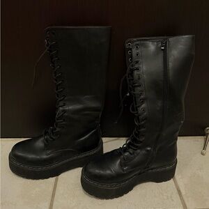 Steve Madden Black Lace-Up Platform Knee-High Boots